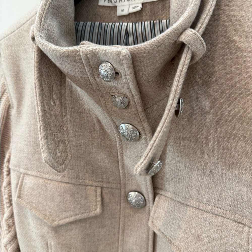 Veronica Beard Taupe Knit-Sleeve Military Jacket - Picture 2 of 6